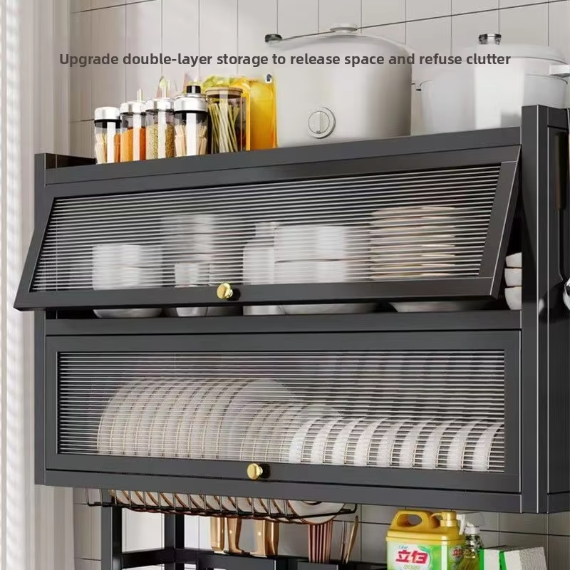 Égouttoir d'Évier de Cuisine Moderne Double Couche Rangement Anti-Poussière Organiseur d'Armoire de Vidange Porte Vaisselle Multifonctionnel