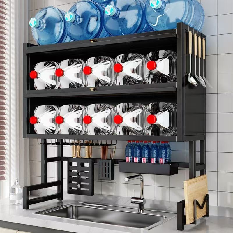 Égouttoir d'Évier de Cuisine Moderne Double Couche Rangement Anti-Poussière Organiseur d'Armoire de Vidange Porte Vaisselle Multifonctionnel